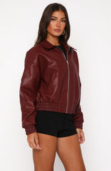 Might Cause Trouble PU Bomber Jacket Burgundy