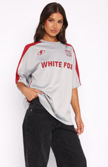 Checking Up On You Oversized Jersey Light Grey/Burgundy