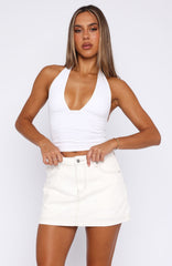 Don't Leave Me Denim Skort Off White