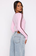 Star Of The Night Long Sleeve V Neck Baby Tee Pink