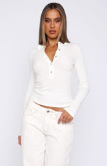 Roll Call Ribbed Long Sleeve Top White