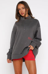 Caught Up With You Zip Front Sweater Volcanic