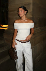 What I Want To Hear Off Shoulder Knit Top Cream