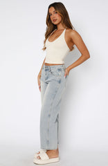 Avianna Mid Rise Cropped Straight Leg Jeans Light Blue