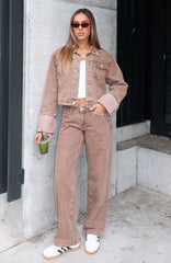Bring The Style Low Rise Wide Leg Jeans Tan Wash