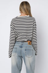 First Time Here Long Sleeve Tee Charcoal/Cream Stripe