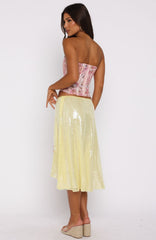 Stay For A While Sequin Midi Skirt Lemon Sorbet