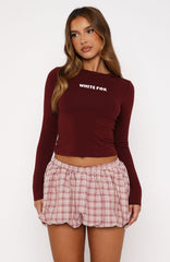 Love Addiction Long Sleeve Baby Tee Merlot