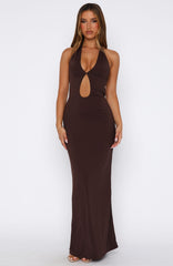 Set It Straight Halter Maxi Dress Chocolate