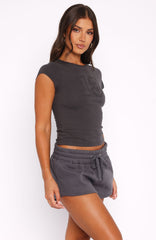 Never Fall Back Baby Tee Charcoal