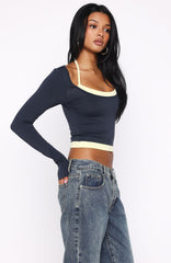Know Everything Long Sleeve Double Layer Top Navy/Lemon