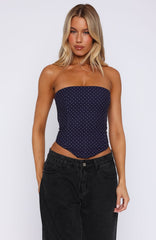 Let It Go Strapless Bustier Navy Polka Dot