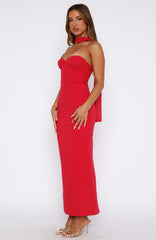 Raining Hearts Strapless Maxi Dress Red