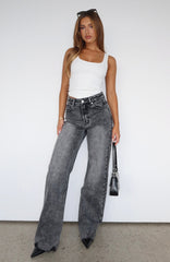 Alana High Waisted Straight Leg Jeans Grey Acid