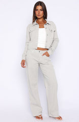 Bring The Style Low Rise Wide Leg Jeans Grey/White