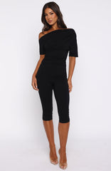 Brunch Dates Off Shoulder Jumpsuit Black