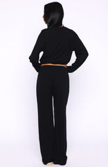 Come A Long Way Soft Lounge Ribbed Wide Leg Pants Black