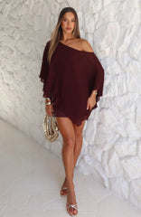Just For Tonight One Shoulder Mini Dress Burgundy