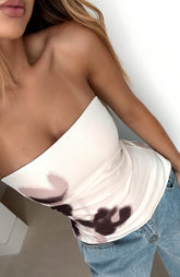 Lagoon Luxe Strapless Top Ink Flora