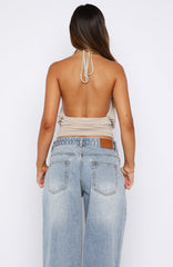 Love Everywhere Cinched Waist Halter Top Stone