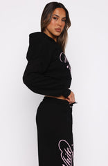 Love You Regardless Cropped Zip Front Hoodie Black