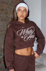 Love You Regardless Cropped Zip Front Hoodie Chocolate