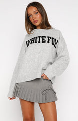 Off To Better Things Oversized Knit Hoodie Light Grey