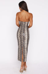 She's A Queen PU Midi Dress Tan Snake
