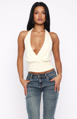 Show Stopping Cinched Waist Halter Top Cream