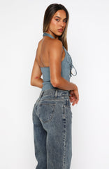 Truth In The Lie Faux Suede Bustier Steel Blue