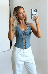 Truth In The Lie Faux Suede Bustier Steel Blue
