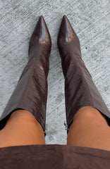 Ziggy Knee High Boots Chocolate Croc
