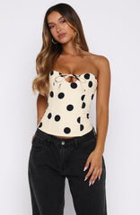 Baby Doll Strapless Bustier Butter/Black Polka Dot