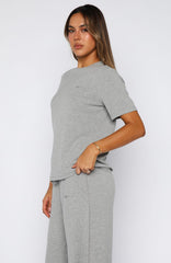 Come A Long Way Soft Lounge Ribbed Tee Grey Marle