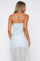 On Stage Strapless Top Sky