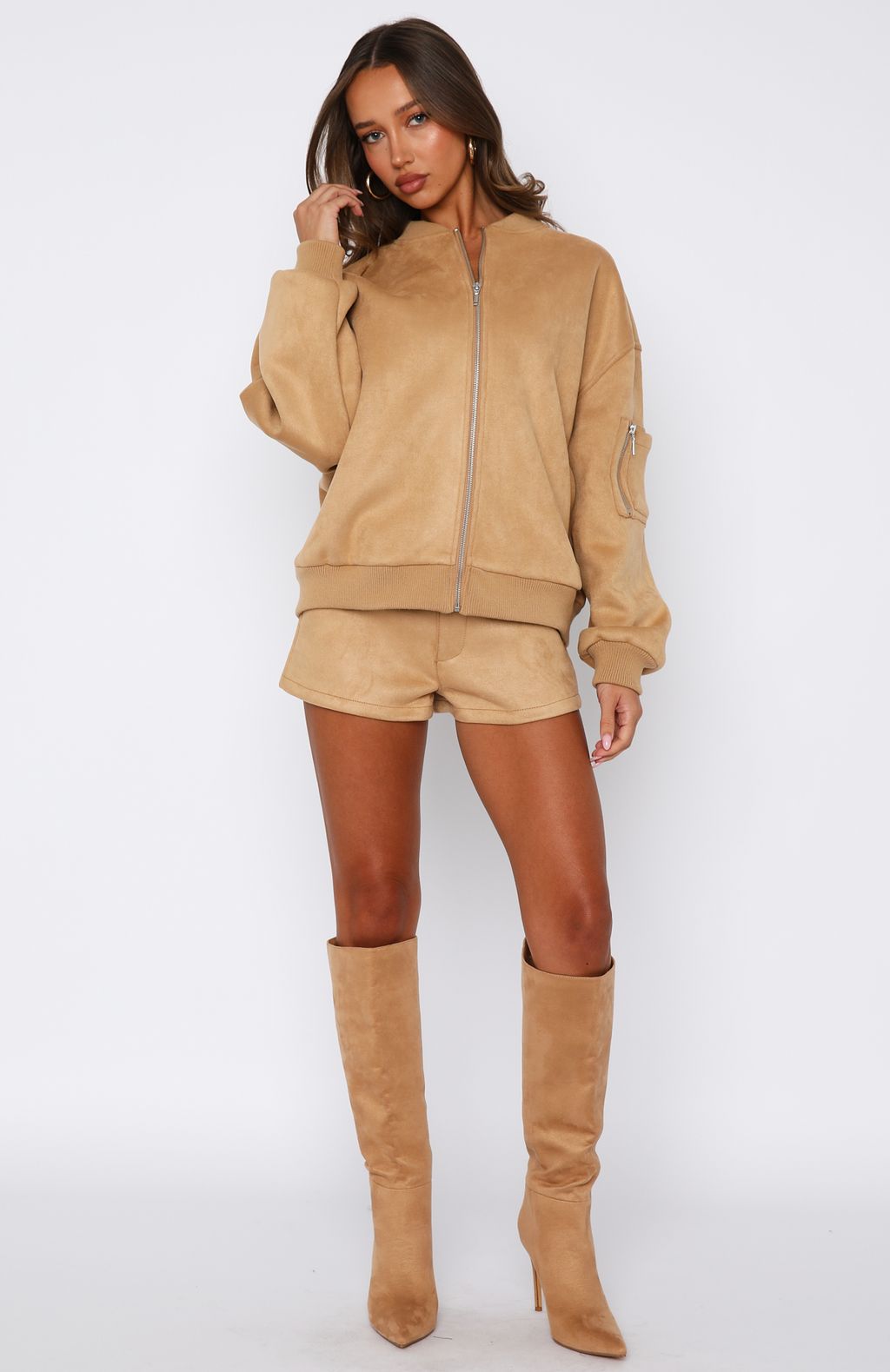 Between Us Faux Suede Shorts Honey
