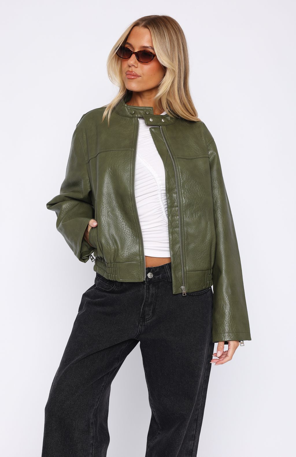 Tell Me Nothing PU Jacket Moss
