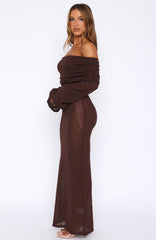 Made It Out Long Sleeve Boucle Maxi Dress Chocolate