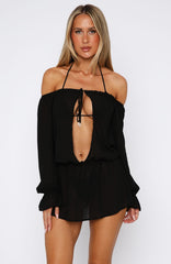 Back To Shore Long Sleeve Mini Dress Black
