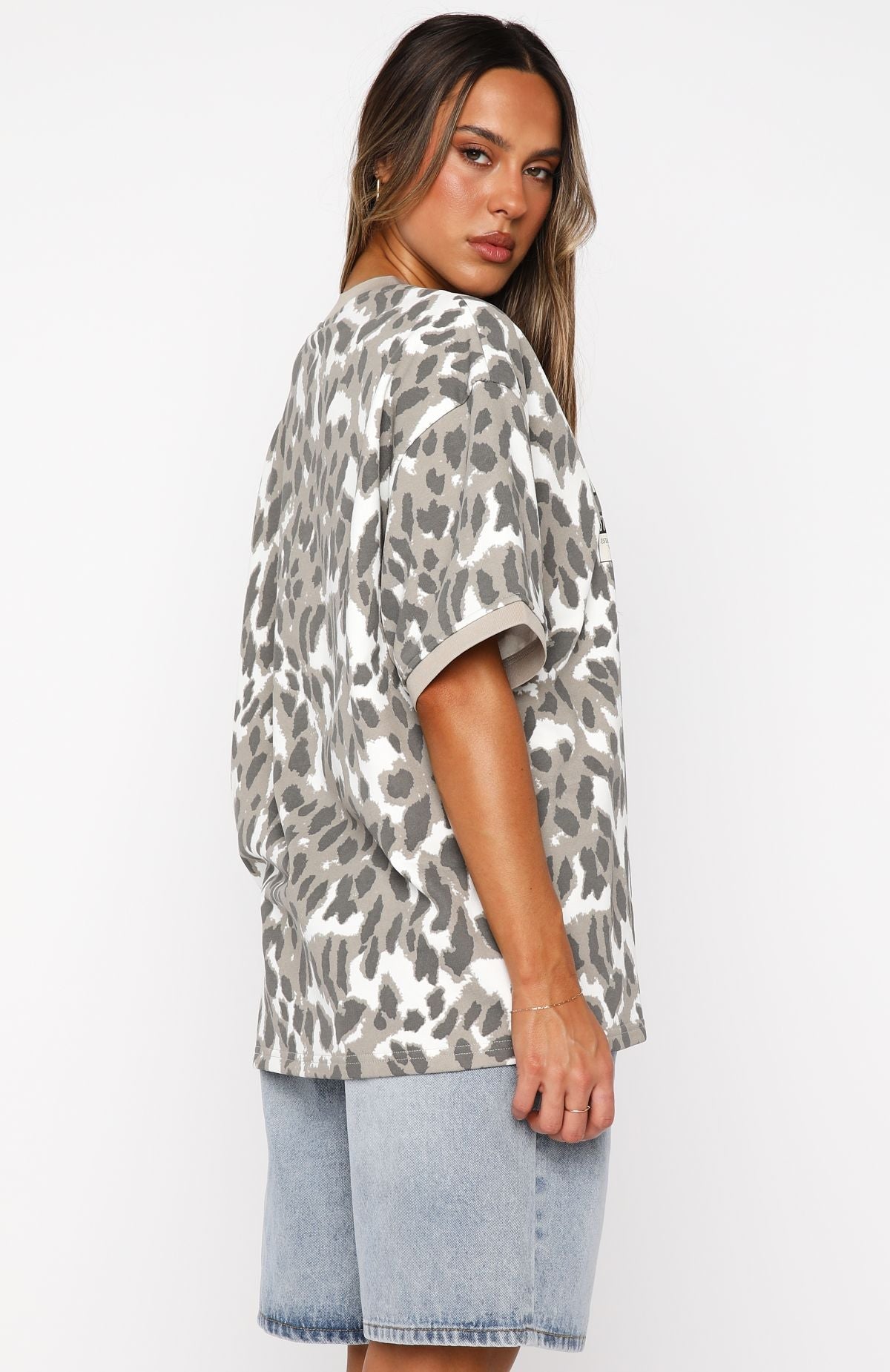 Let's Just Leave Oversized Jersey Washed Leopard Print