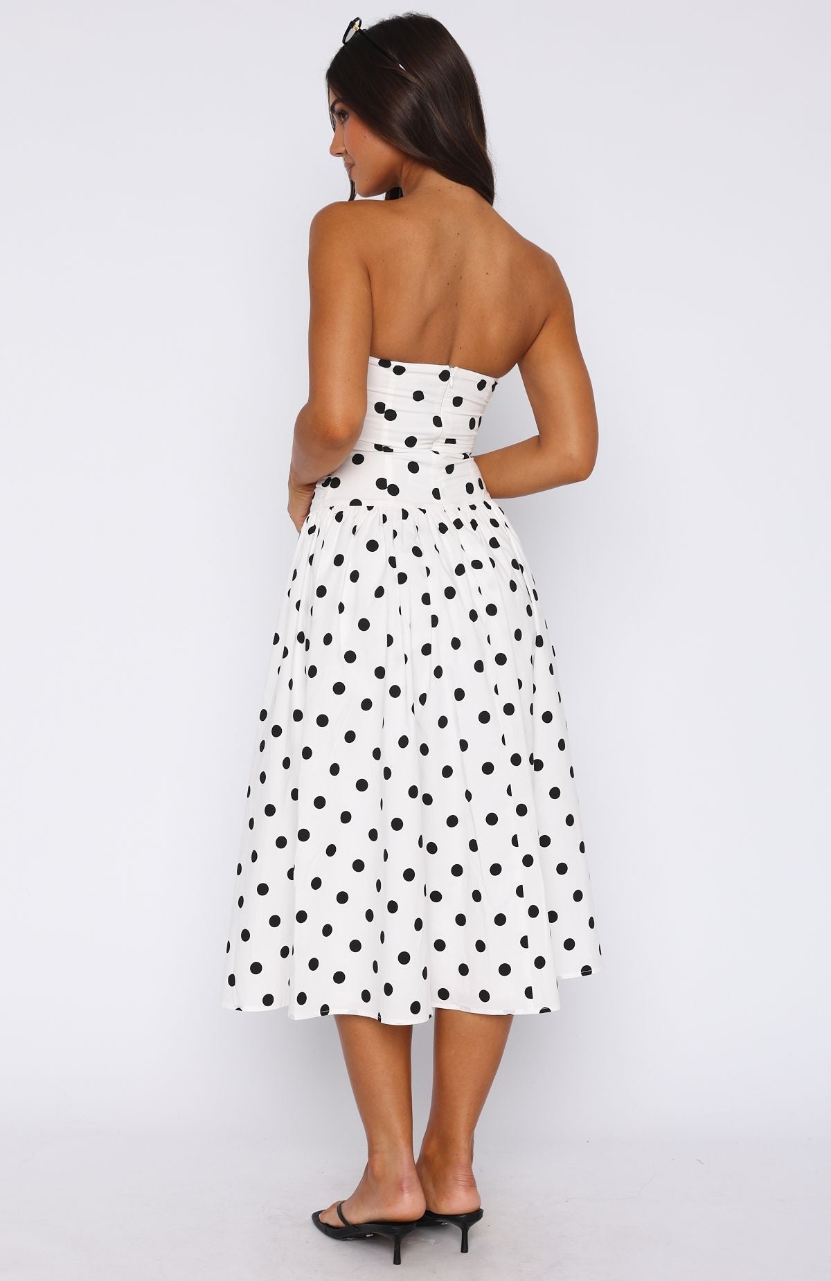 Rich In Love Strapless Midi Dress White/Black Polka Dot