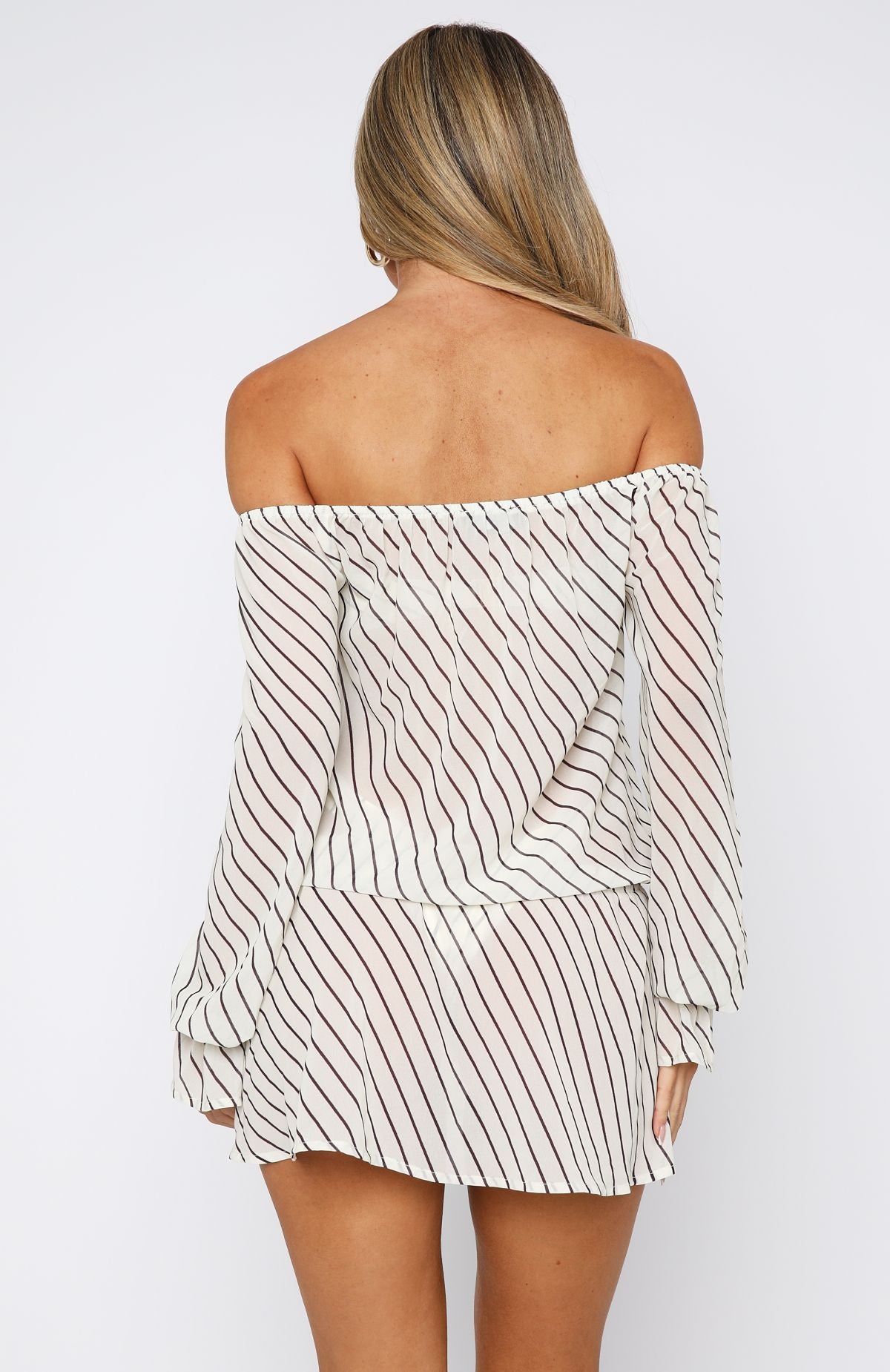 Back To Shore Long Sleeve Mini Dress Cream/Choc Stripe