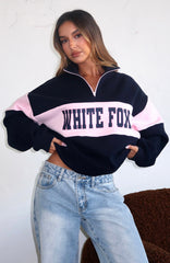 Show Yourself Zip Front Sweater Navy