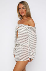 Back To Shore Long Sleeve Mini Dress Cream/Choc Stripe