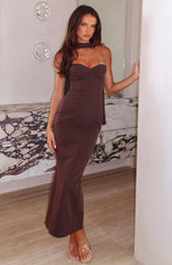 Raining Hearts Strapless Maxi Dress Chocolate
