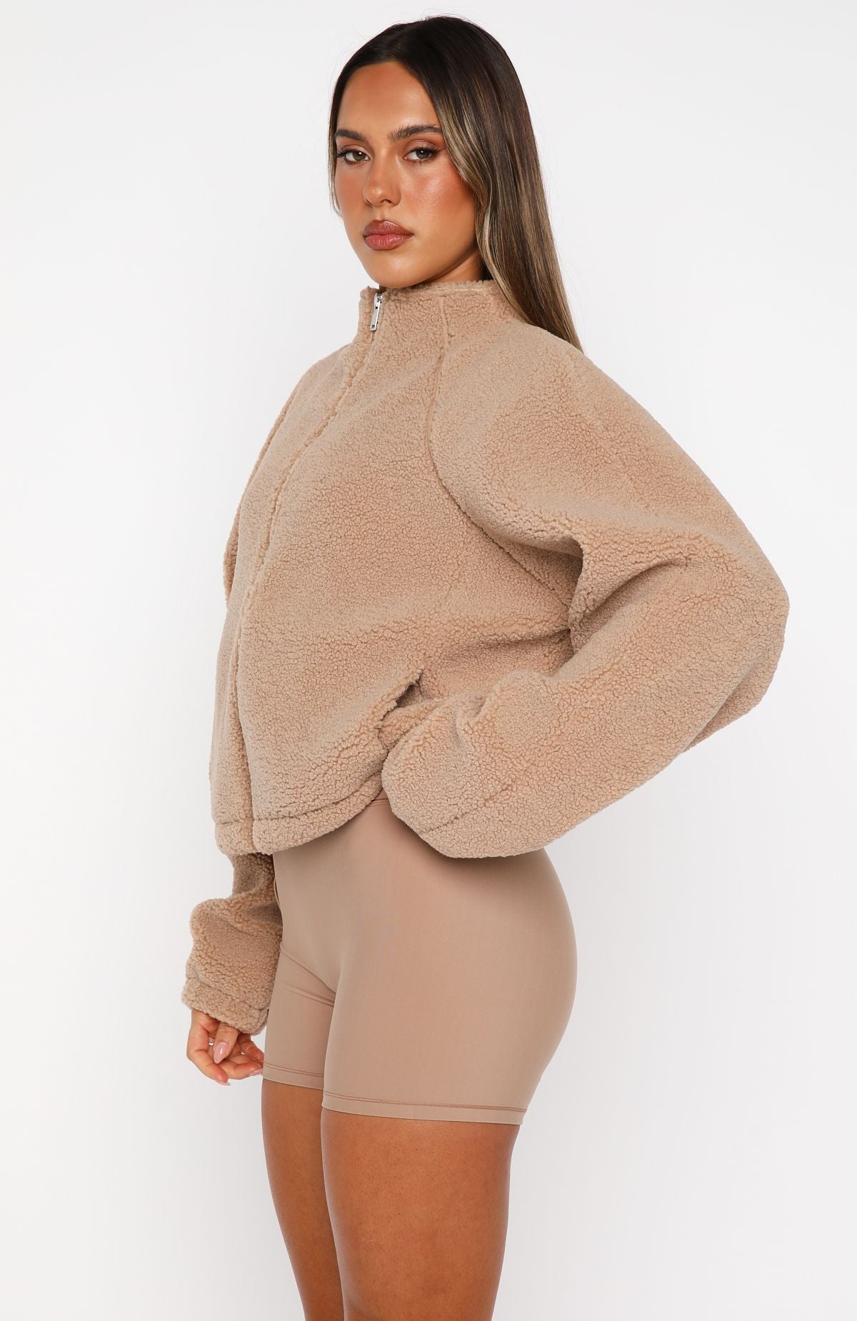 Up The Hill Teddy Zip Up Jacket Caramel