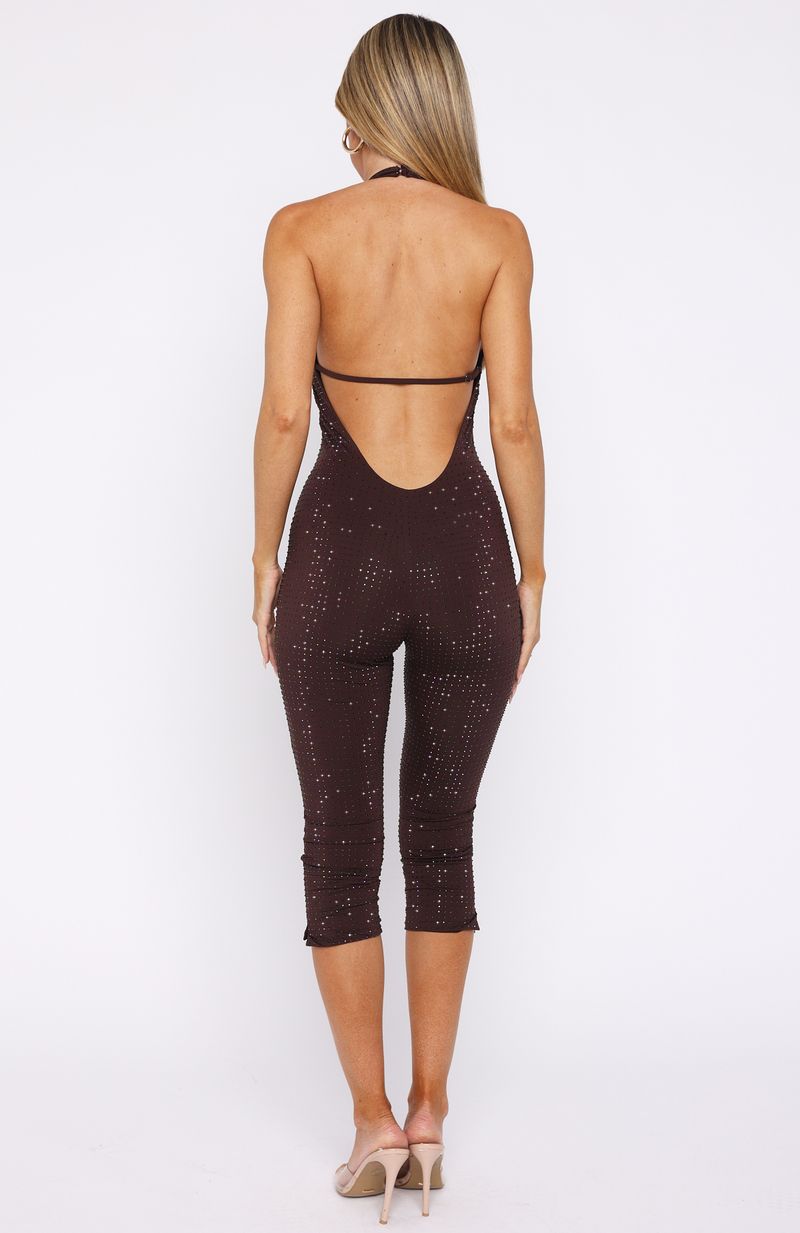 Retrograde Romance Embellished Jumpsuit Chocolate