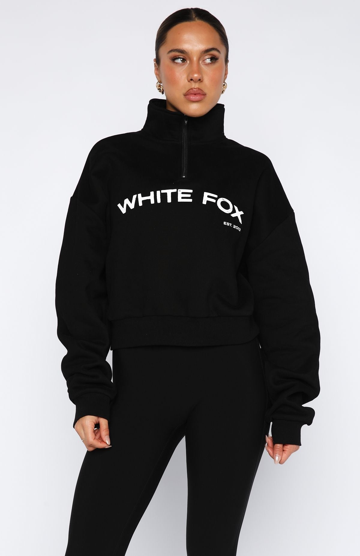 For What It's Worth Boxy Quarter Zip Sweater Black