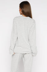 Slow Life Long Sleeve Pyjama Top Grey/White Stripe