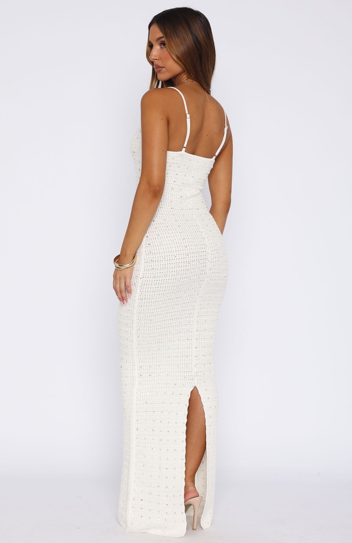 Gotta Give Me Embellished Crochet Maxi Dress Off White